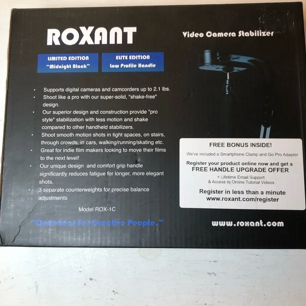 ROXANT Video Camera Stabilizer, New In Open Box, Limited Edition Midnight Black